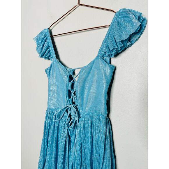 SABINA MUSAYEV Light Blue Metallic Corseted Back Keyhole Cutout Amandea Dress M - Picture 9 of 16